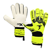 PrecisionGK Fusion X Flat Cut Finger Protect GK Gloves in yellow.