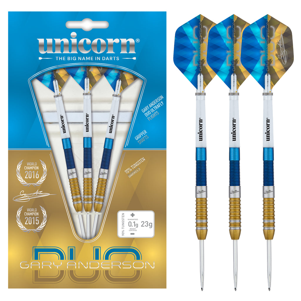 Unicorn Gary Anderson Duo Tungsten Darts Gold/Blue – Greaves Sports