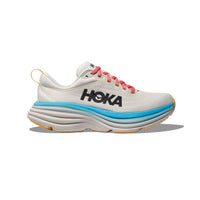 A HOKA Bondi 8 Women's running shoe in blanc/swim day.