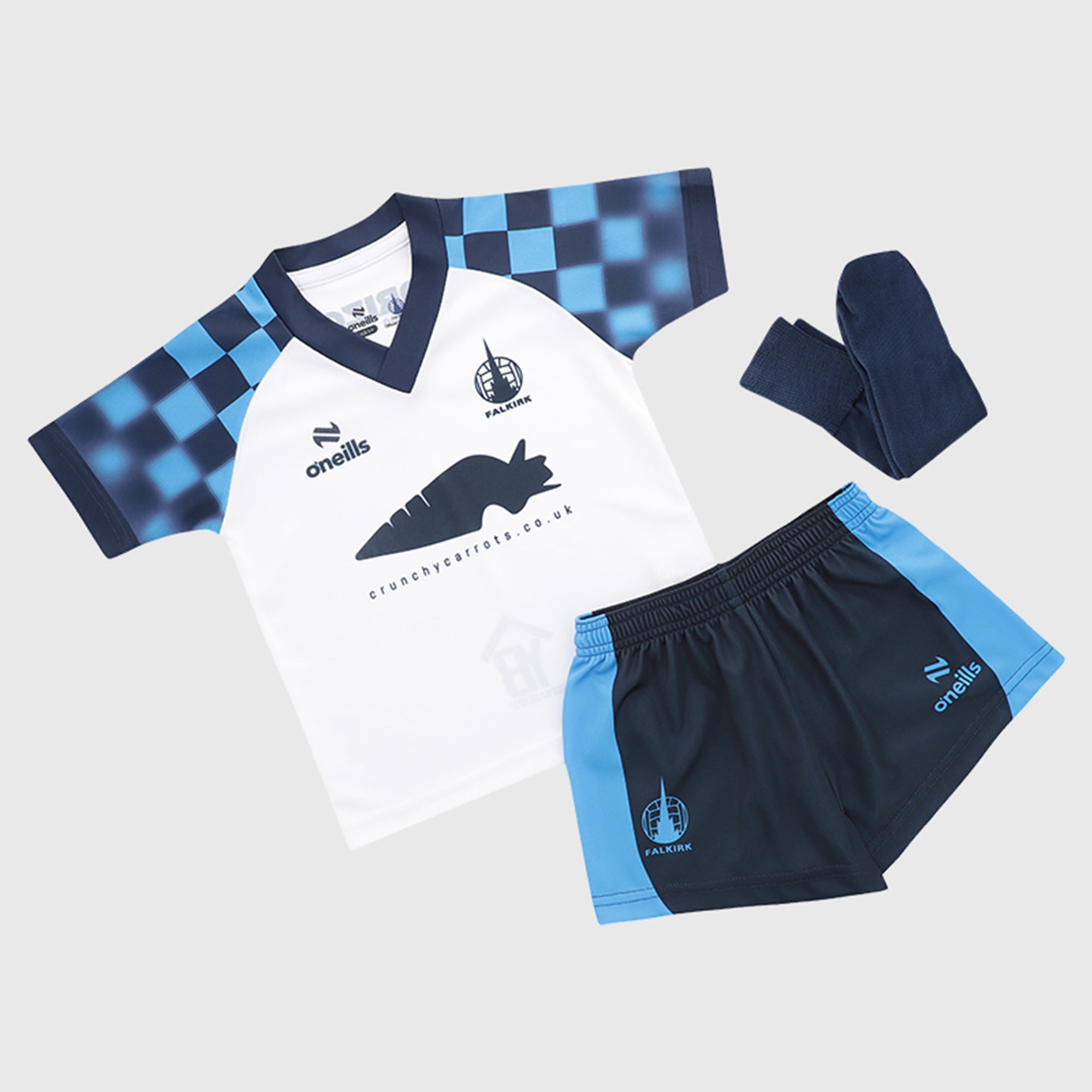 Falkirk 25/26 Away Football Mini Kit White/Cyan/Navy 1-2Yr