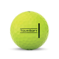 A Titleist tour soft 2022 golf ball in yellow.