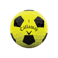 A Callaway Chrome Soft 2 Truvis Golf Ball in yellow and black.
