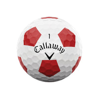 A Callaway Chrome Soft 22 Truvis golf ball in red and white.