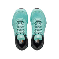 Spin Ultra women's trail running shoes from Scarpa. Aruba blue & black in colour top down