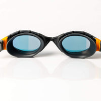 Zoggs predator flex titanium adult swimming goggles in black & grey with orange tint