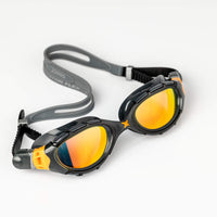 Zoggs predator flex titanium adult swimming goggles in black & grey with orange tint
