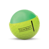 The inner layers of a tour soft 2022 golf ball in yellow.