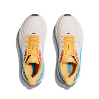 A HOKA Clifton 9 women's running shoe in Blanc De Blanc/Swim Day.