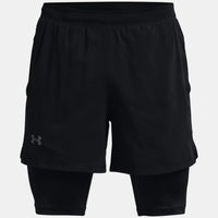 Under Armour Launch 5 inch 2in1 shorts in black.