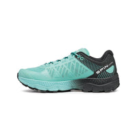 Spin Ultra women's trail running shoes from Scarpa. Aruba blue & black in colour side