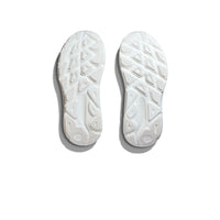 A pair of HOKA Clifton 9 women's running shoes in white.