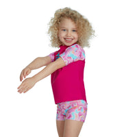 TODDLERS SHORT SLEEVE PRINTED UNICORN RASH TOP SET