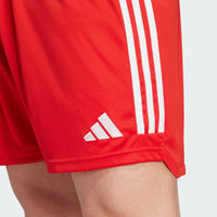 adult 23/24 Bayern Munich home kit shorts from adidas - red. adidas logo close up
