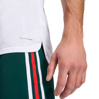 Man Wearing Mexico '26 Away Authentic Football Shirt Focused On Bottom Corner Climacool Message