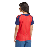Woman Wearing Spain '26 Home Football Shirt Women's (from behind)