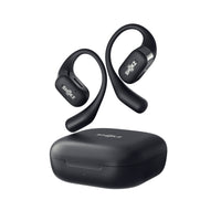 A black pair of Shokz openfit bone conduction headphones.