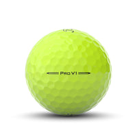 A yellow Titleist Pro V1 2023 golf ball.