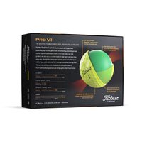 A 12 pack box of Titleist Pro V1 2023 golf balls in yellow.