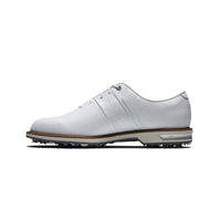 The left side of a FootJoy Premiere Series Packard golf shoes in white.
