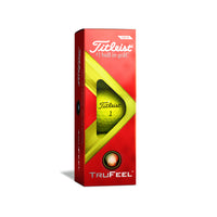 A 3 pack of Titleist Tru-Feel golf balls in yellow.