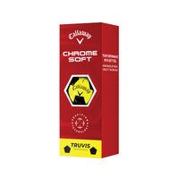A 3 pack of Callaway Chrome Soft 2 Truvis Golf Balls in yellow and black.