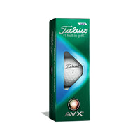 3 pack of Titleist AVX golf balls in white.