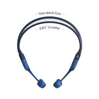 Shokz OpenRun Mini running headphones in blue and black size comparison vs Shokz OpenRun model