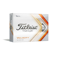 A 12 pack of White Titleist Velocity 2022 Golf balls.