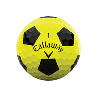 A Callaway Chrome Soft 2 Truvis Golf Ball in yellow and black.