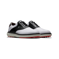 FootJoy Traditions spikeless golf shoes in white and black.