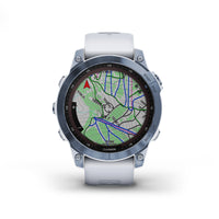 Garmin Fenix 7 Sapphire Solar fitness watch in whitestone/mineral blue.