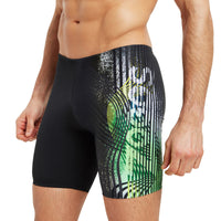Zoggs Terrain Mid Jammer men's swimming shorts with green logo up close