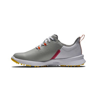 FootJoy FJ Fuel women's golf shoes in white, grey and red.