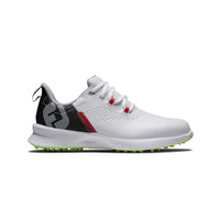 FootJoy Fuel Junior golf shoe in white and black.