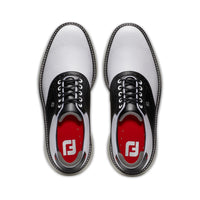 FootJoy Traditions spikeless golf shoes in white and black.