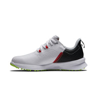 FootJoy Fuel Junior golf shoe in white and black.