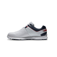 FootJoy Pro SL golf shoes in white and navy.