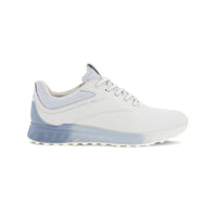 ECCO Golf S Three women's golf shoes in white/dusty blue.