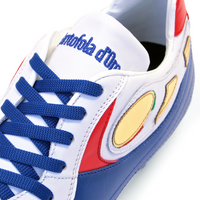 Pantofola D'oro Ascoli Piceno FG / AG Italian leather handcrafted football boots in blue, white, and red